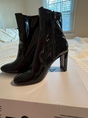 Aldo Black Patent Block Heel Pumps